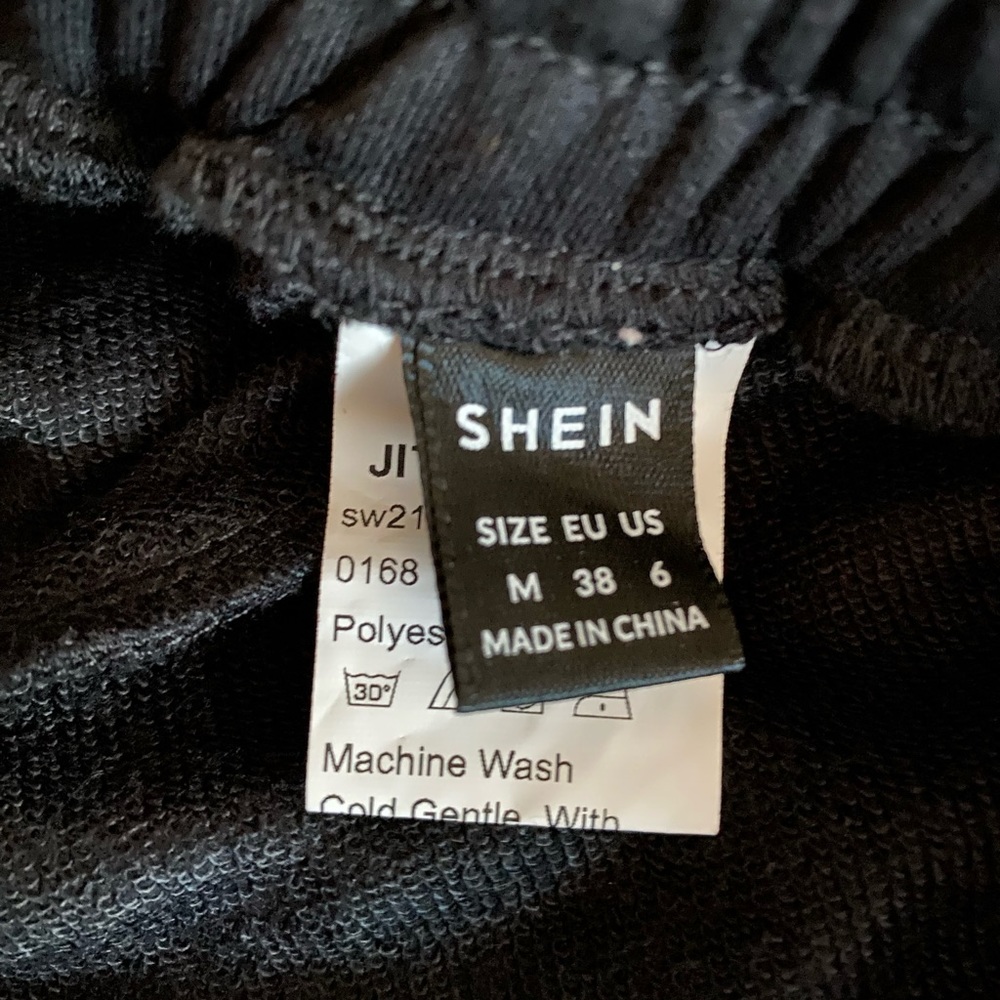 Black wide leg sweatpants embellished panel elastic waist drawstring size 6 - Picture 5 of 6